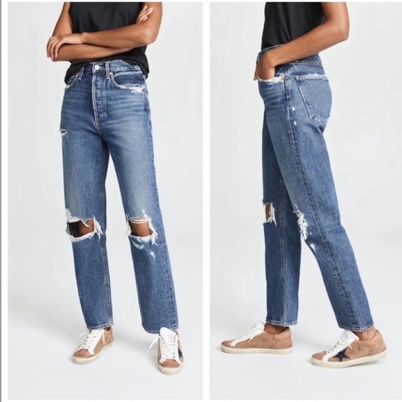 AGOLDE 90's Jean Mid Rise Loose Fit Destroyed Distressed Jeans Size 28 - Picture 3 of 10